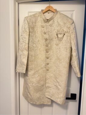 Cream Metallic Sherwani with Chain Accent